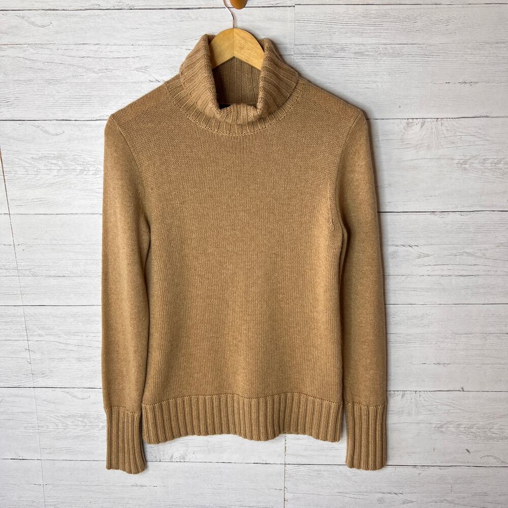J Crew Sweater Womens Size Medium Camel Italian-Spun 100% Cashmere Turtleneck - Picture 4 of 16